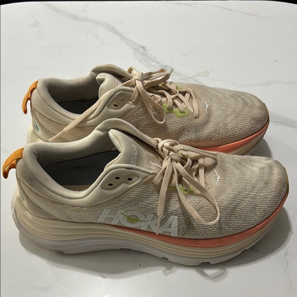 HOKA Women's Cream and Orange Running Shoes - Picture 1 of 4